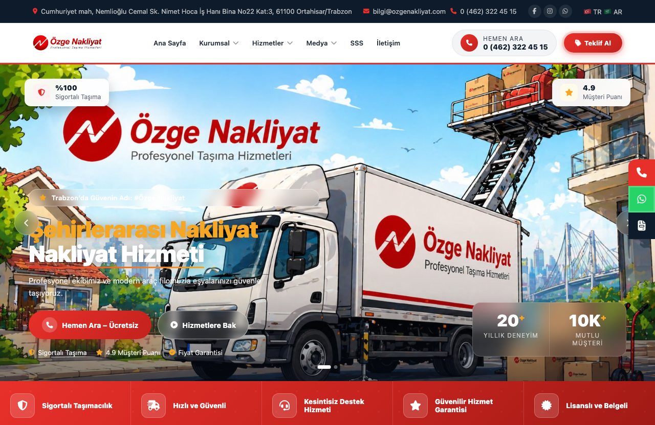 Özgen Nakliyat web sitesi